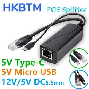 HKBTM POE 분배기 48V ~ 5V 12V 마이크로 USB tpye-C BarrelJack 전원 공급 장치, Huawei 용 Hikvision 용 Bobcat 용 Raspberry Pi 용