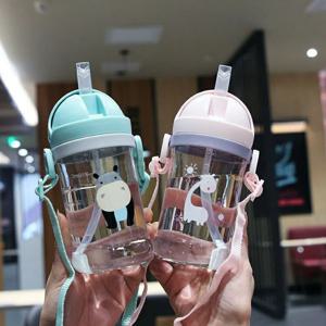 어린이 물병 350ml 누수 방지 빨대컵 중력볼 빨대 와이드 입구 유아용 아기컵 자동 밀봉 빨대컵