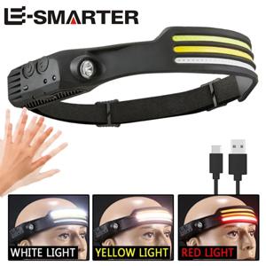 COB LED 센서 헤드 램프 유도 전조등 내장 배터리 손전등 USB 충전식 헤드 토치 5 조명 모드 헤드라이트