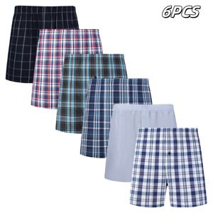 JupiterSecret 6 PC 복서 반바지 캐주얼 격자 무늬 탄성 허리 밴드 버튼 Mens 복서 속옷 짠 반바지 홈 랜덤 색상