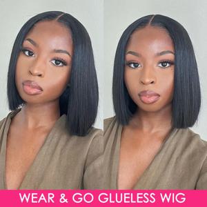 Wear And Go 밥 가발 여성용 인간의 머리카락 180% 스트레이트 글루리스 가발 인간의 머리카락 가발 준비 완료 프리 컷 레이스 에어 가발 판매