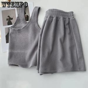 WTEMPO 민소매 클래식 여성 매칭 세트 캐주얼 여름 탑과 반바지 여성용 Tracksuit 투피스 양복 여성 스포츠 세트