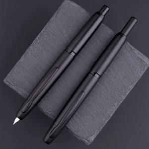 MAJOHN A1 프레스 만년필 개폐식 EF 펜촉 0.4mm 금속 매트 블랙 쓰기 잉크 펜 (학생 선물용 변환기 포함)