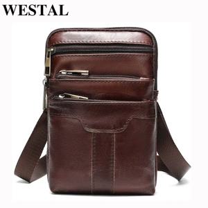 WESTAL 남성용 소형 남성용 숄더 백 정품 가죽 크로스 바디 백 미니 남성용 전화 가방 벨트 플랩 메신저 7538