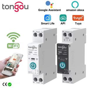 TUYA WIFI 스마트 회로 차단기 전력 계량 1P 63A 스마트 홈용 DIN 레일 APP TONGOU의 무선 원격 제어 스마트 스위치