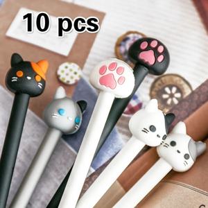 10 개/배치 Kawaii 고양이 젤 서명 펜 귀여운 발톱 Stylos 검정 잉크 손 계정 쓰기 편지지 사무실 학교 용품