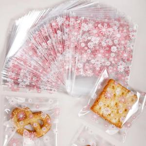 100pcs 플라스틱 포장 가방 비스킷 캔디 쿠키 쥬얼리 선물 포장에 대 한 꽃 자체 접착 가방