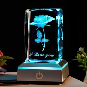 3D 로즈 크리스탈 LED 다채로운 야간 조명, 생일, 크리스마스, 여자친구, 아내, 어머니를 위한 발렌타인 데이 기념일 선물