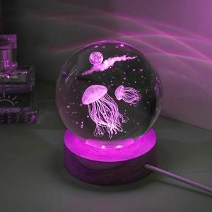 3D 해파리 레이저 새겨진 수정 구슬 LED 야간 조명, 생일 여자 친구 동급생 아내 어린이 크리스마스 선물
