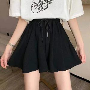MEXZT 5Xl 여름 반바지 스커트 여성 탄성 높은 허리 캐주얼 넓은 다리 반바지 한국어 라인 느슨한 미니 스커트 블랙 짧은 바지