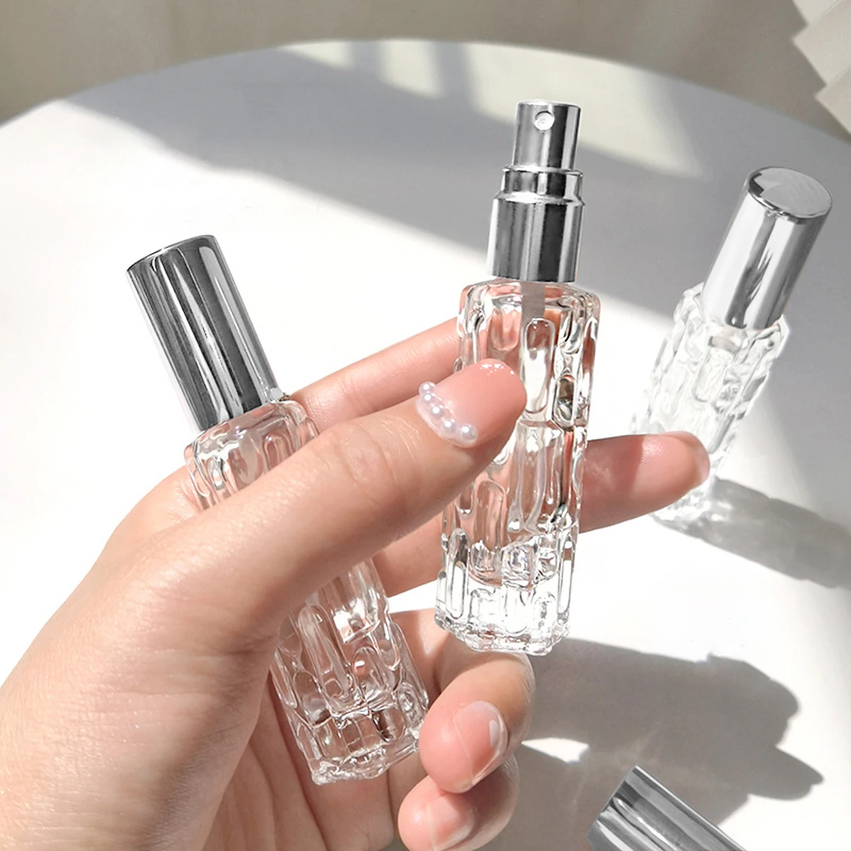 1pc-10ml 유리 향수 스프레이 병 알루미늄 스프레이 헤드 향수 디스펜서 병 프레스 빈 병