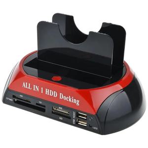 USB 2.0 - IDE SATA 하드 디스크 OTB 복제 도크 올인원 HDD 도킹 스테이션 듀얼 베이 2.5인치 3.5인치 eSATA(카드 리더기 포함)