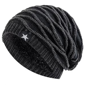 새로운 unisex slouchy 겨울 모자 모피 안감 남성과 여성 추가 따뜻한 비니 모자 캐주얼 다섯개 별 장식 겨울 니트 모자