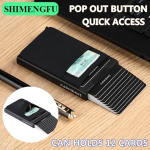 팝업 카드 홀더 RFID 보호 슬림 알루미늄 남성 지갑 탄력성 백 파우치 ID 신용 케이스 여행 카드 소지자 여성 지갑