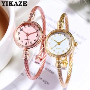YIKAZE 여성 시계 작은 골드 팔찌 팔찌 시계 스테인레스 스틸 레트로 숙녀 석영 손목 시계 시계 패션 드레스 시계