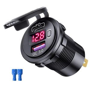 자동차 USB 충전기 QC3.0 PD 유형 C USB 12V/24V 차량용 스위치 소켓 포함 보트 오토바이 SUV 버스 트럭 캐러밴 마린