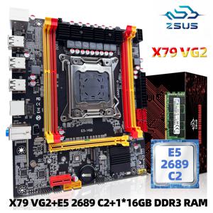 ZSUS 마더보드 세트 키트, 인텔 LGA2011 제온 E5 2689 C2 CPU DDR3 1*16GB 1600MHZ ECC RAM 메모리 NVME M.2 SATA, X79 VG2