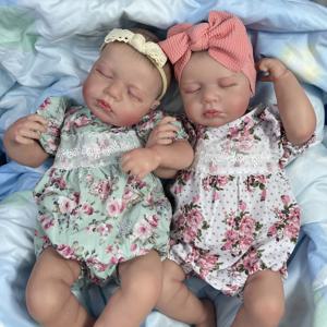 50CM 완료 다시 태어난 아기 인형 LouLou 쌍둥이 소녀 실물 같은 실리콘 비닐 신생아 3D 피부 보이는 정맥 소녀를위한 DIY 장난감