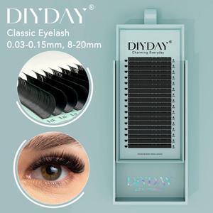 DIYDAY 개별 속눈썹 연장 긴 길이 클래식 속눈썹 연장 트레이 도매 매트 블랙 소프트 밍크 가짜 속눈썹