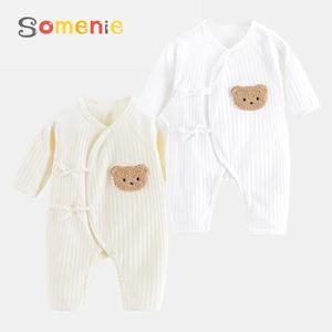 소년 소녀 원피스 복장 100% 코튼 신생아 긴 소매 Romper 유아 솔리드 뜨개질 얇은 점프 슈트 시즌