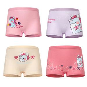 4 개/몫 디자인 어린이 소녀 팬티 코튼 부드러운 예쁜 만화 유니콘 어린이 속옷 여자 어린이 복서 통기성