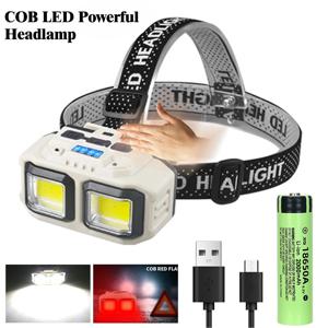 COB LED 강력한 헤드램프, USB 충전식 헤드 토치, 18650 배터리, 방수 헤드라이트, 야외 캠핑 낚시 검색 랜턴
