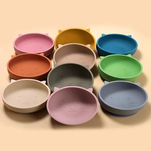 TYRY.HU 1pcs 아기 부드러운 실리콘 빨판 그릇 귀여운 고양이 접시 컵 Bibs 숟가락 포크 세트 미끄럼 방지 식기 아기 먹이 요리
