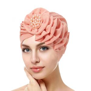 2023 라마단을위한 새로운 꽃 Hijab 모자 솔리드 컬러 인도 모자 이슬람 패션 헤드 랩 여성 Turban Bandana Bonnet