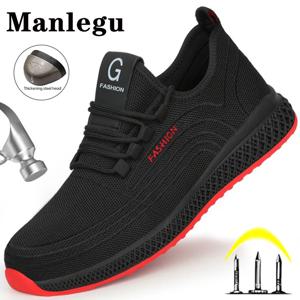 Manlegu 에어 메쉬 강철 발가락 작업 신발 통기성 작업 신발 여성 남성 안전 신발 경량 펑크 방지 안전 부츠