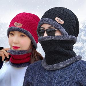 남성용 겨울 두꺼운 니트 모자, 벨벳 따뜻한 목, 통합 모자, 두꺼운 모직 모자, 방풍 및 내한성 여성
