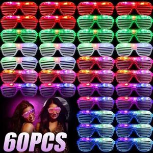 1-60PCS 6 네온 색상 눈가리개 전등 갓 빛나는 LED 안경 크리스마스 파티 마디 그라 장식 파티 안경