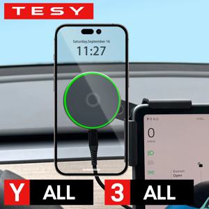 자동차 전화 마운트 홀더 Tesla New Model Y Launch 2025-2020 Model 3 Highland 2024-2017 용 15W 자기 Magsafe 무선 충전기