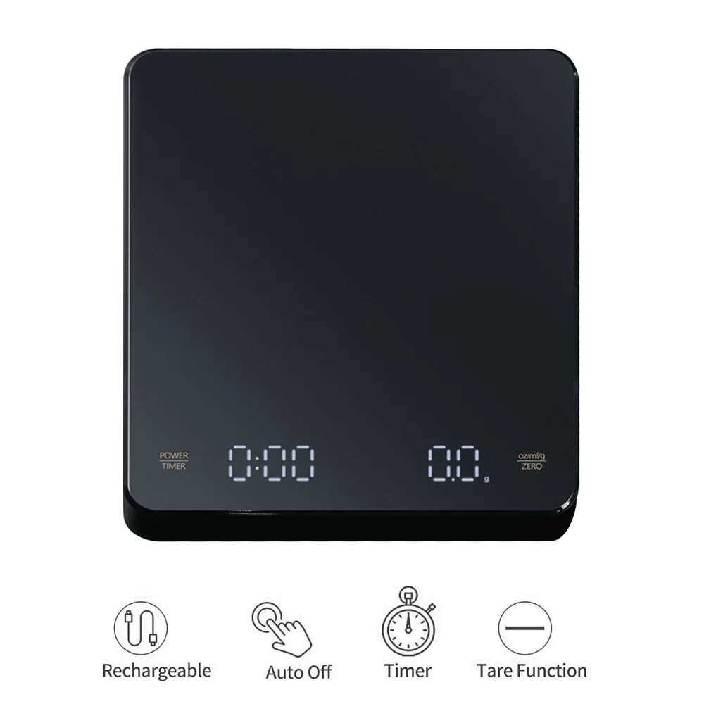 타이머 LED 스크린이 있는 디지털 커피 스케일 에스프레소 USB 3kg 최대 무게 0.1g 온스/ml/g 주방 저울의 고정밀 측정