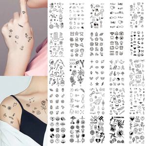 10pcs 방수 임시 문신 스티커 사랑 이모티콘 문 태양 라인 해골 행성 문신 손목 가짜 문신 바디 아트 여성 남성