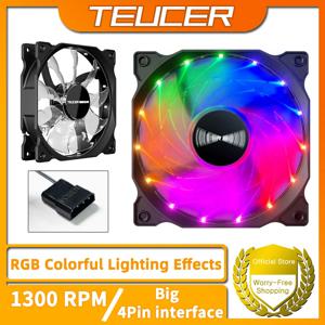 TEUCER 120mm 냉각 팬 RGB 소용돌이 조명 효과 12V 대형 4Pin 캐스케이드 가능 유압 베어링 조용한 PC 케이스 팬