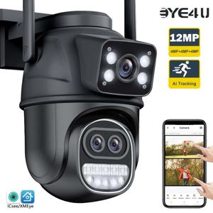 12MP 6K 야외 WIFI 카메라 줌 3 렌즈 듀얼 스크린 PTZ 비디오 카메라 자동 추적 홈 보안 CCTV 8MP 감시 캠
