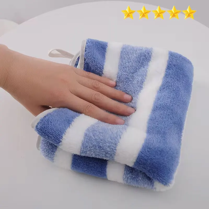 【뜨거운 판매】 2pc 고밀도 산호 벨벳 줄무늬 수건 도매 홈 컬러 스트립 목욕 수건 흡수성 비치 타월
