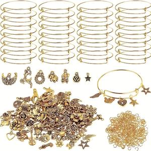 참, 귀걸이 후크 및 점프 링이 있는 은빛 조절 가능한 뱅글, DIY 쥬얼리 제작에 적합, 90 개