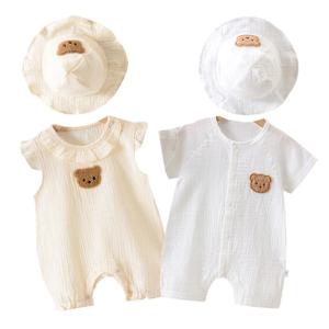 모슬린 여름 아기 Romper 모자 세트 2Pcs 곰 면화 신생아 Jumpsuit 소년 소녀 의류 유아 Onesie 유아 복장