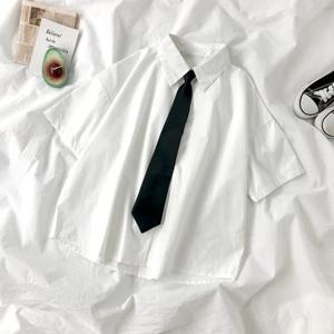 화이트 셔츠 여성 패션 블랙 타이 일본 스타일 프레피 학생 JK 걸스 블라우스 단순 솔리드 루즈 여름 버튼 업 탑 New