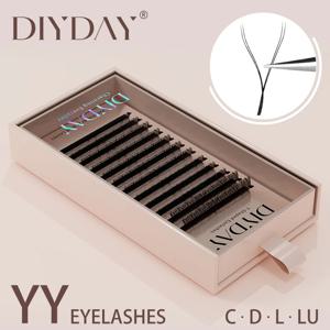 DIYDAY YY 모양 속눈썹 연장 C D L LU 컬 브라운 속눈썹 자연 소프트 미리 만들어진 볼륨 팬 두 팁 Y 자형 거짓 속눈썹