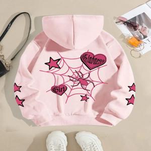 스파이더 스타 프린트 후드 스트리트 스포티 한 여성 스웻 셔츠 편안한 크루 넥 풀오버 루즈 한 양털 여성 탑 의류