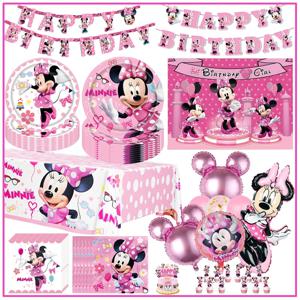 디즈니 미니 마우스 생일 파티 장식 핑크 미니 종이 컵 접시 냅킨 식탁보 식기 Balloosn 베이비 샤워 아이