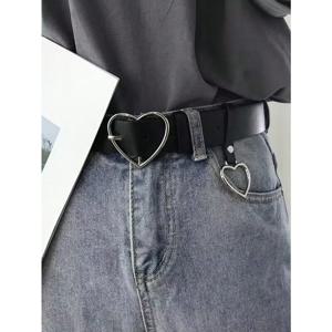 분리 가능한 핑크 하트 펜던트와 블랙 Pu 스트랩이있는 세련된 크리 에이 티브 여성 하라주쿠 하트 모양의 버클 벨트