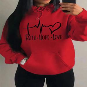 믿음 희망 사랑 편지 그래픽 여성 Hoody 스트리트 캐주얼 루즈 후드 가을 양털 풀오버 힙합 o 넥 의류 여성