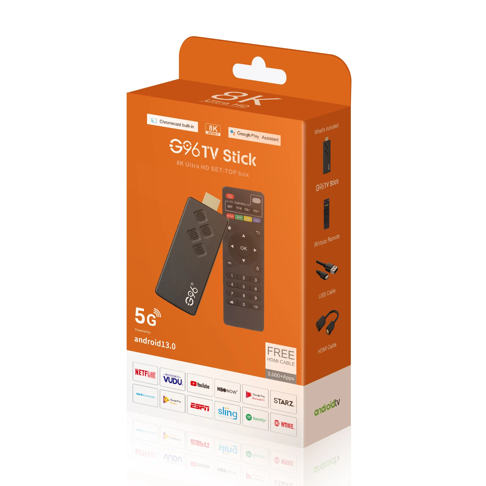 글로벌 버전 G96 TV 스틱 8K Android13 휴대용 스트리밍 미디어 2GB 16GB 다국어 TV 동글 Allwinner H313 쿼드 코어