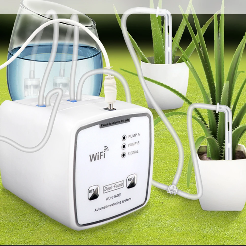 WIFI 지능형 급수 장치 이중 펌프 시간 초과 자동 물방울 관개 시스템 정원 식물 꽃을위한 원격 APPController
