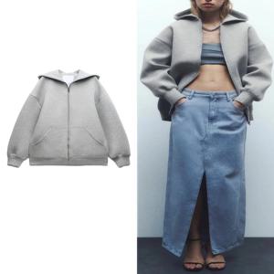 ZABA 여성 다용도 후드 지퍼 긴 소매 루즈 재킷 패션 오버 사이즈 캐주얼 탑 스웨트 셔츠 스트리트 베이직 스포츠웨어