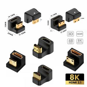 360도 각도 U자형 L 변환기 미니 HDMI 남성 HDMI 호환 2.1V 여성 확장 4K 5K 3D UHD 8K 60Hz 어댑터