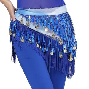여성 밸리 댄스 Tassels 동전 장식 조각이있는 삼각형 엉덩이 스카프 다채로운 허리 벨트 삼각형 스커트